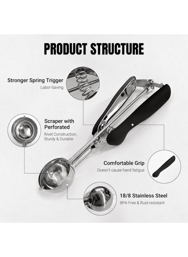 ChicAbode Cookie Scoop, Ice Cream Scoop, 2 Tbsp/ 30ml/ 1oz, 18/8 Stainless Steel Cookie Scoops for Baking, Ice Cream Scooper with Trigger Release, Cookie Dough Scoop with Comfortable Grip - Image 2